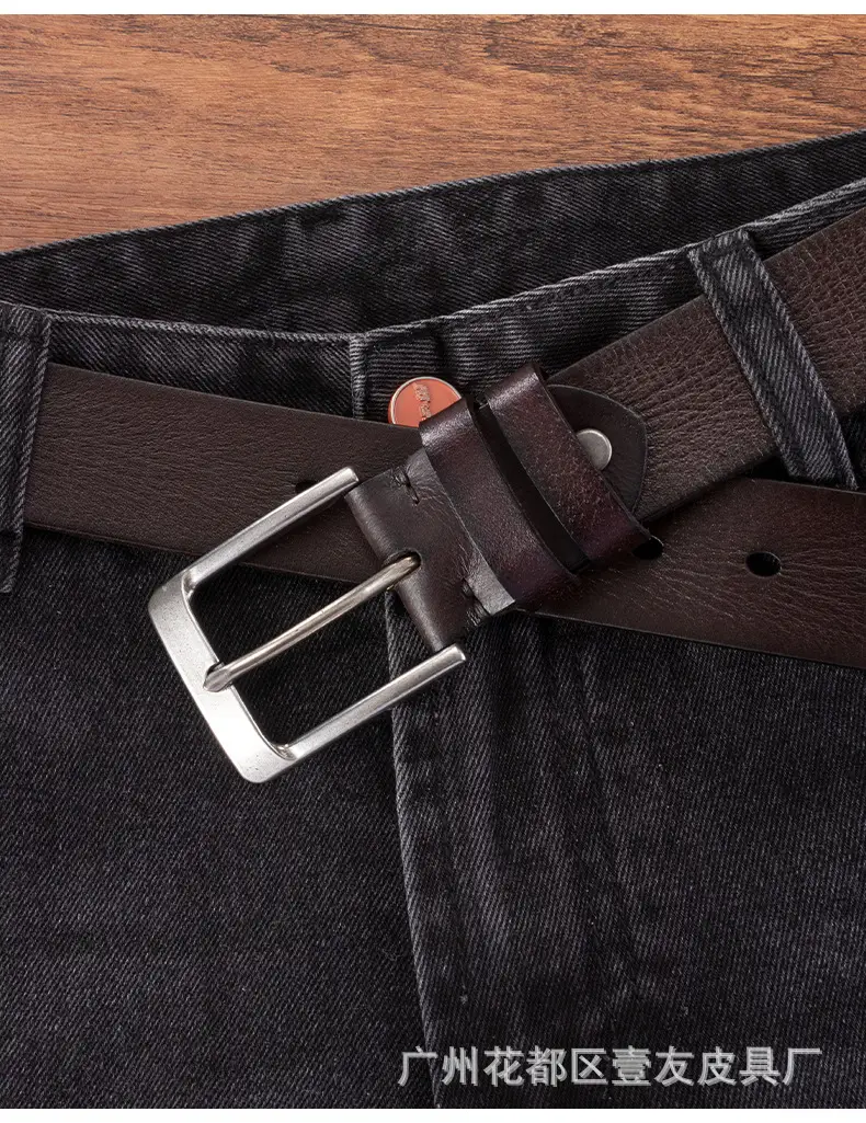 Men's Brown Leather Belt with Silver Buckle — feature 5