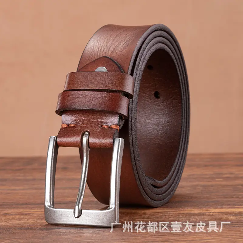 Men's Brown Leather Belt with Silver Buckle - Image 3