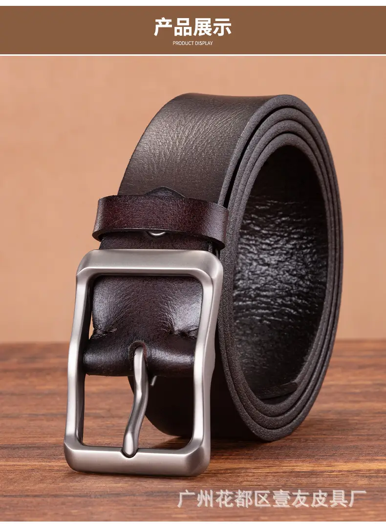 Men's Retro Leather Belt Brown Cowhide 10" — feature 11