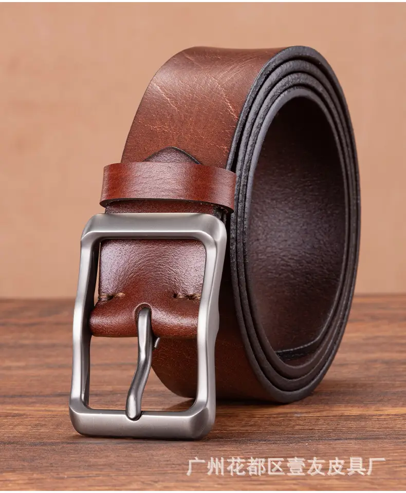 Men's Retro Leather Belt Brown Cowhide 10" — feature 18