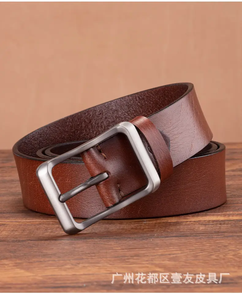 Men's Retro Leather Belt Brown Cowhide 10" — feature 19