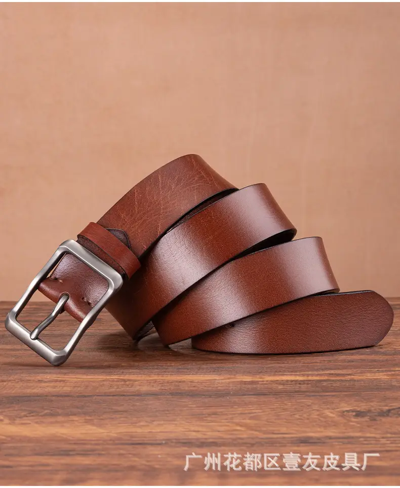 Men's Retro Leather Belt Brown Cowhide 10" — feature 20