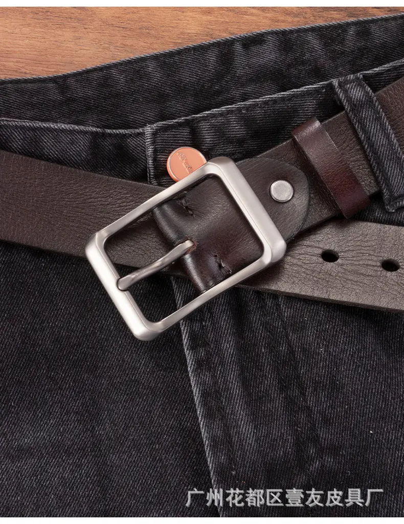 Men's Retro Leather Belt Brown Cowhide 10" — feature 5