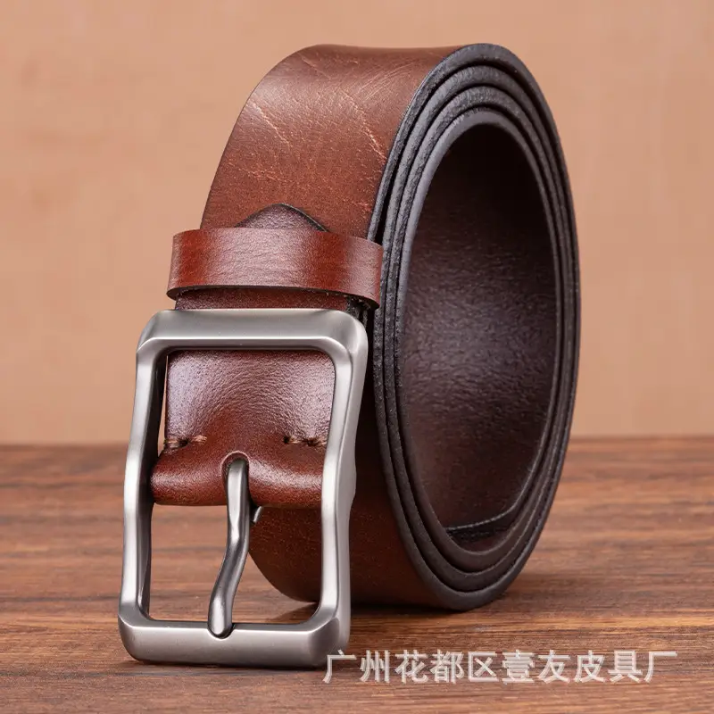 Men's Retro Leather Belt Brown Cowhide 10" - Image 3