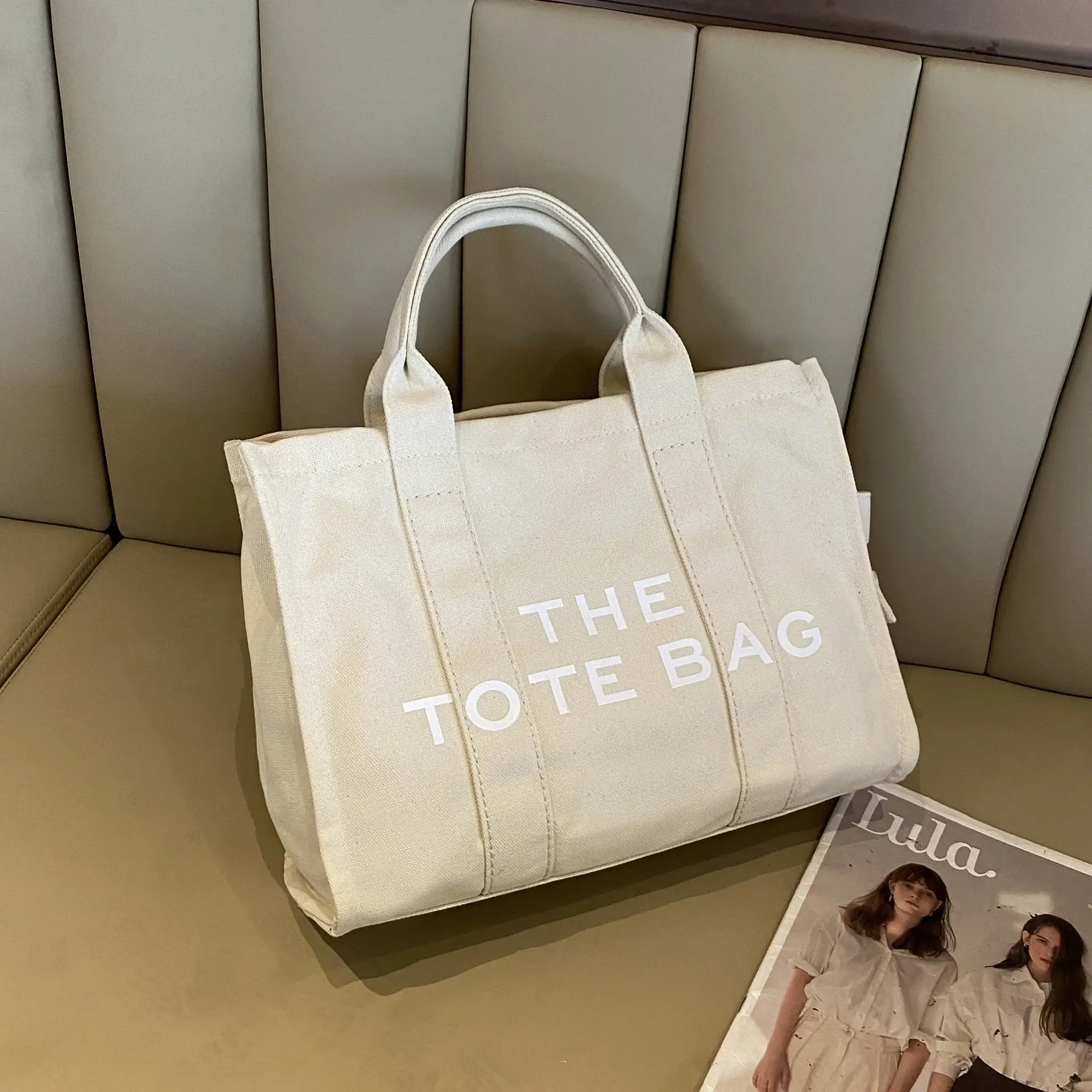 Letter Print Canvas Shoulder Bag for Women - Image 2