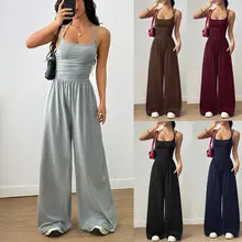 Wide Leg Pants for Women Green Elastic Waist Long Culotte — feature 1