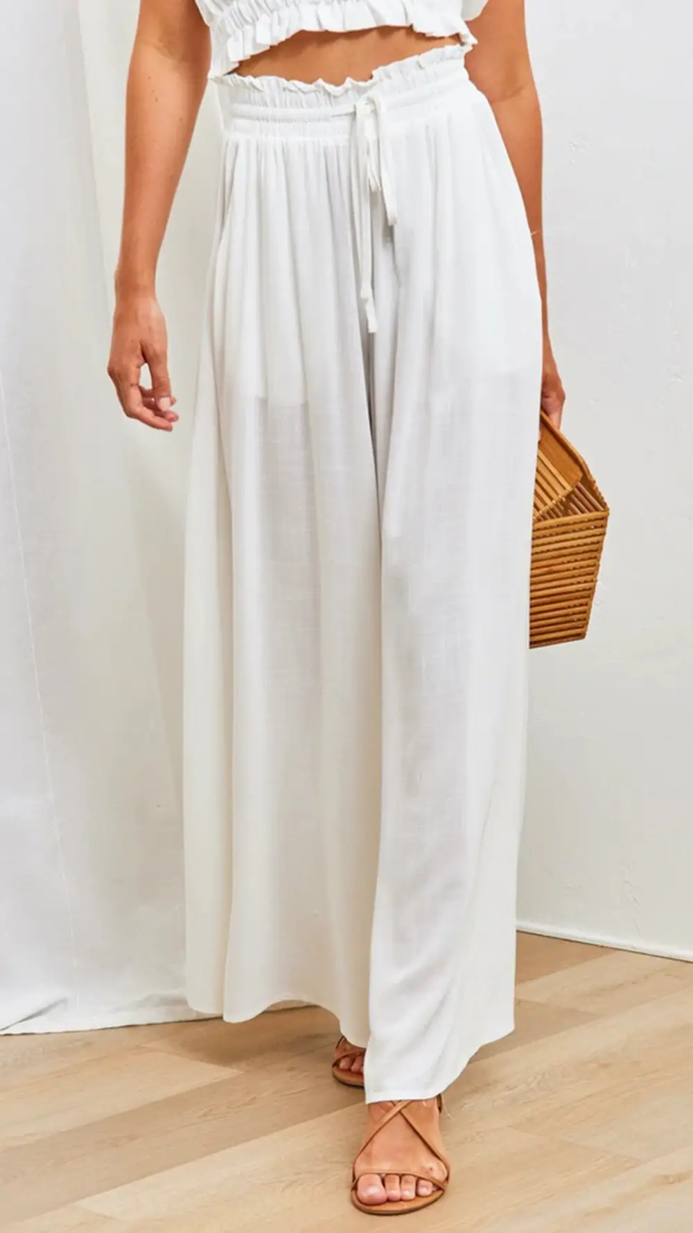 Wide Leg Pants for Women Green Elastic Waist Long Culotte — feature 42
