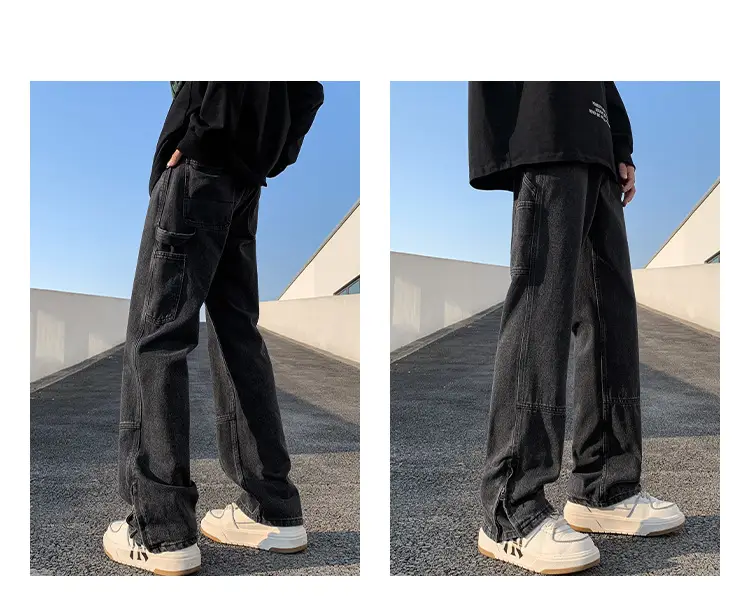 Men Vintage Washed Jeans High Street Hiphop Zipper Split Pants — feature 9