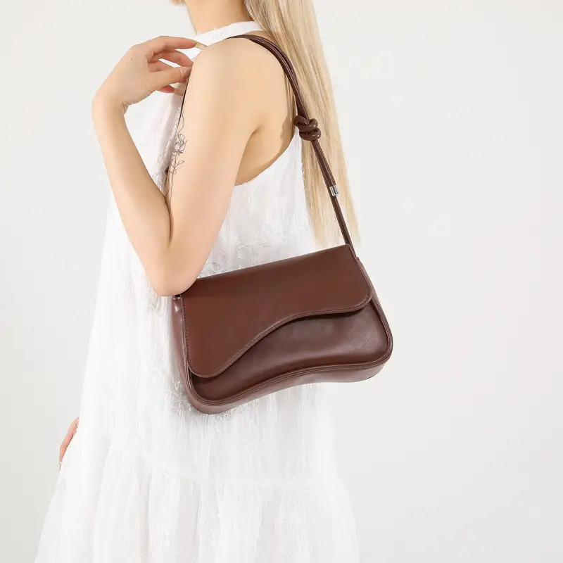Women's Underarm Bag Brown Square Shoulder Crossbody - Image 8