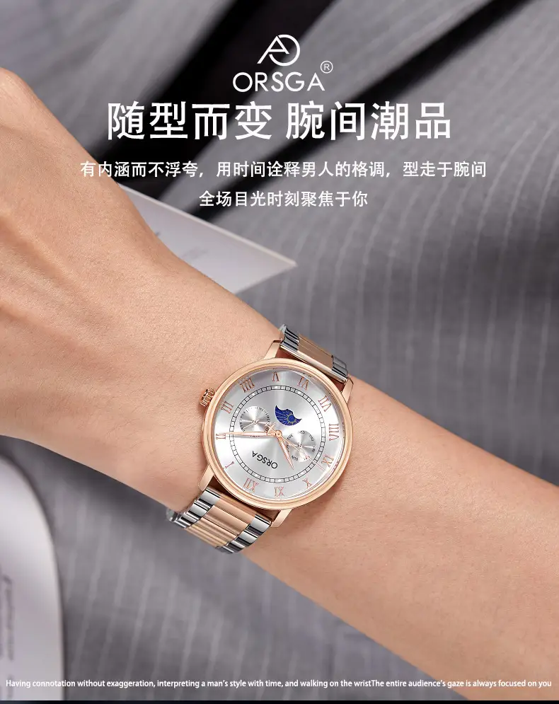 ORSGA Men's Multifunctional Watch with Moon Calendar & Waterproof Quartz — feature 3