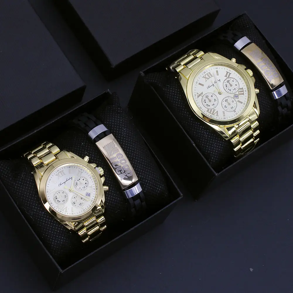 Couple Gold Quartz Wristwatches Set for Men & Women - Image 5
