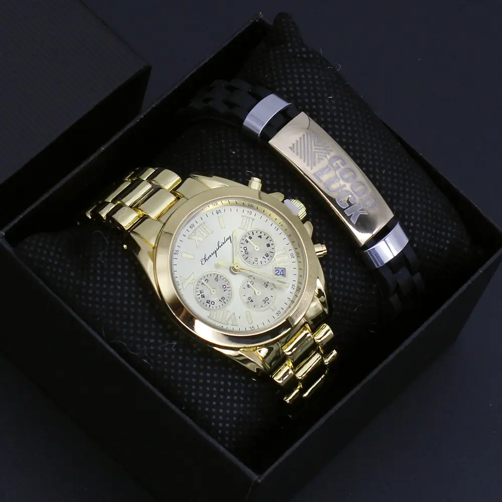 Couple Gold Quartz Wristwatches Set for Men & Women - Image 2