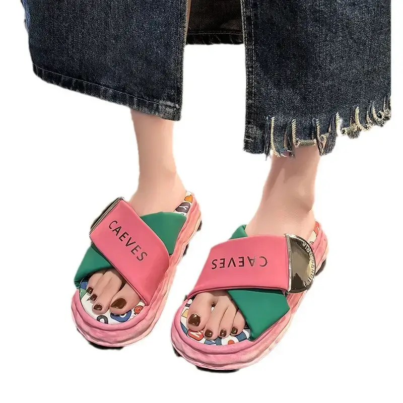 Women Graffiti Platform Sandals Summer Green Pink