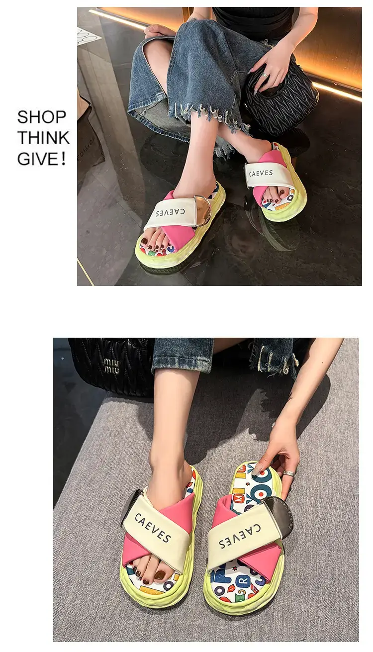 Women Graffiti Platform Sandals Summer Green Pink — feature 12