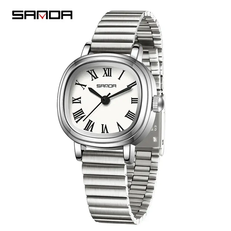 Sanda Women's Gold Roman Dial Square Watch Brown Leather Strap - Image 18