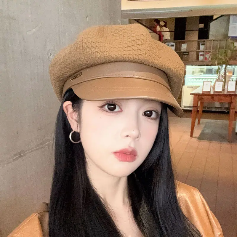 Women's Autumn Winter Hat with Leather Edge & Big Head - Image 5