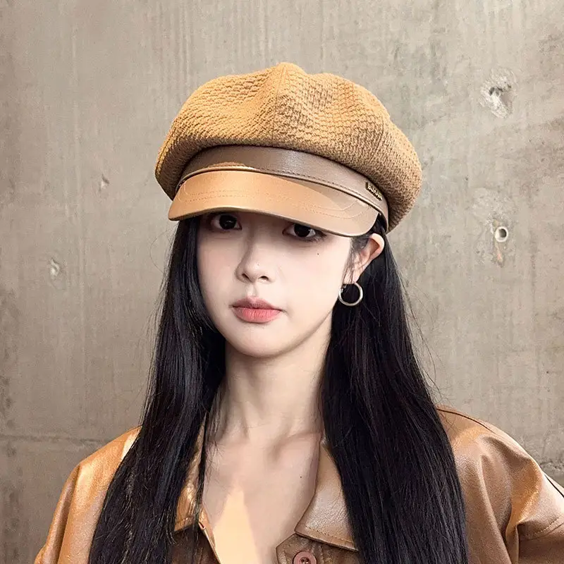 Women's Autumn Winter Hat with Leather Edge & Big Head - Image 6