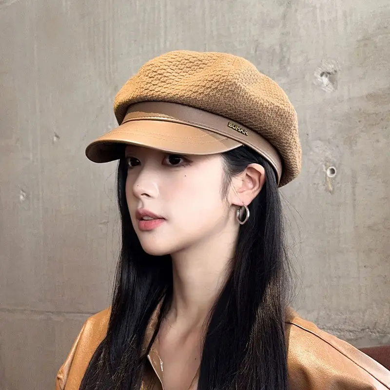Women's Autumn Winter Hat with Leather Edge & Big Head - Image 7