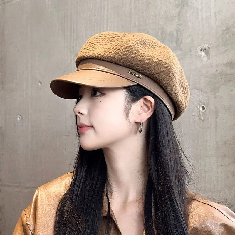 Women's Autumn Winter Hat with Leather Edge & Big Head - Image 8