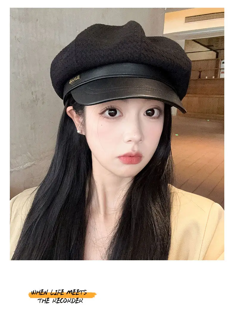Women's Autumn Winter Hat with Leather Edge & Big Head — feature 12