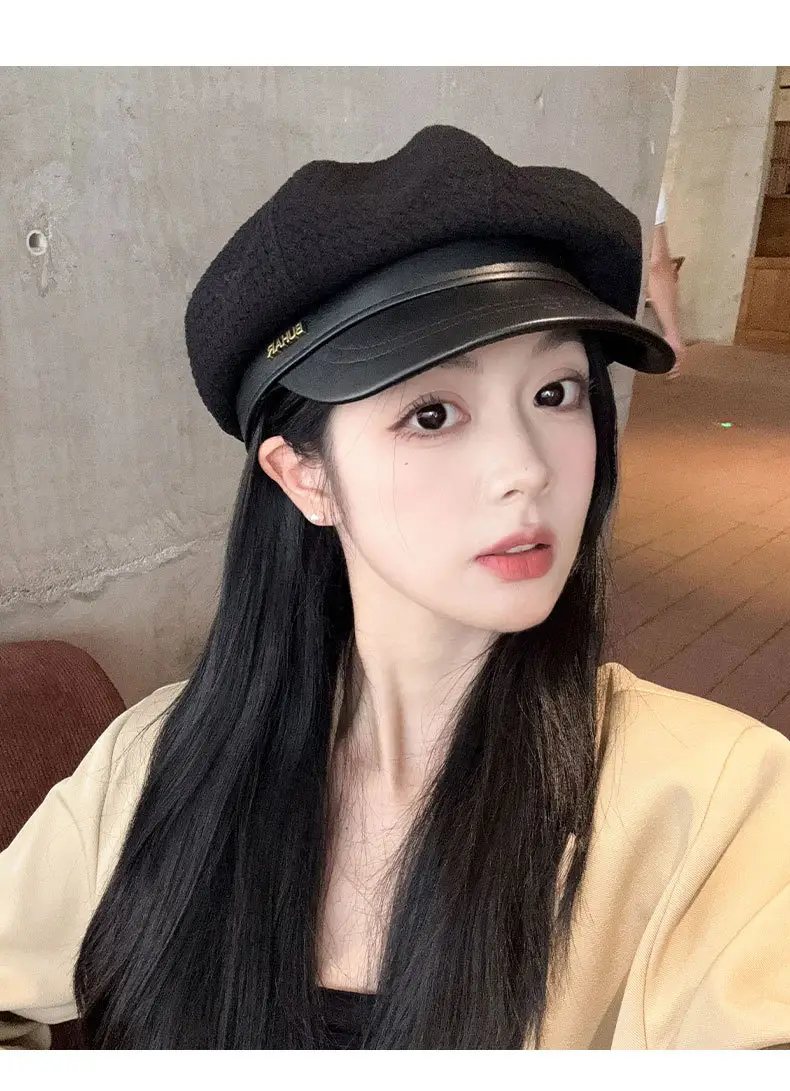 Women's Autumn Winter Hat with Leather Edge & Big Head — feature 13