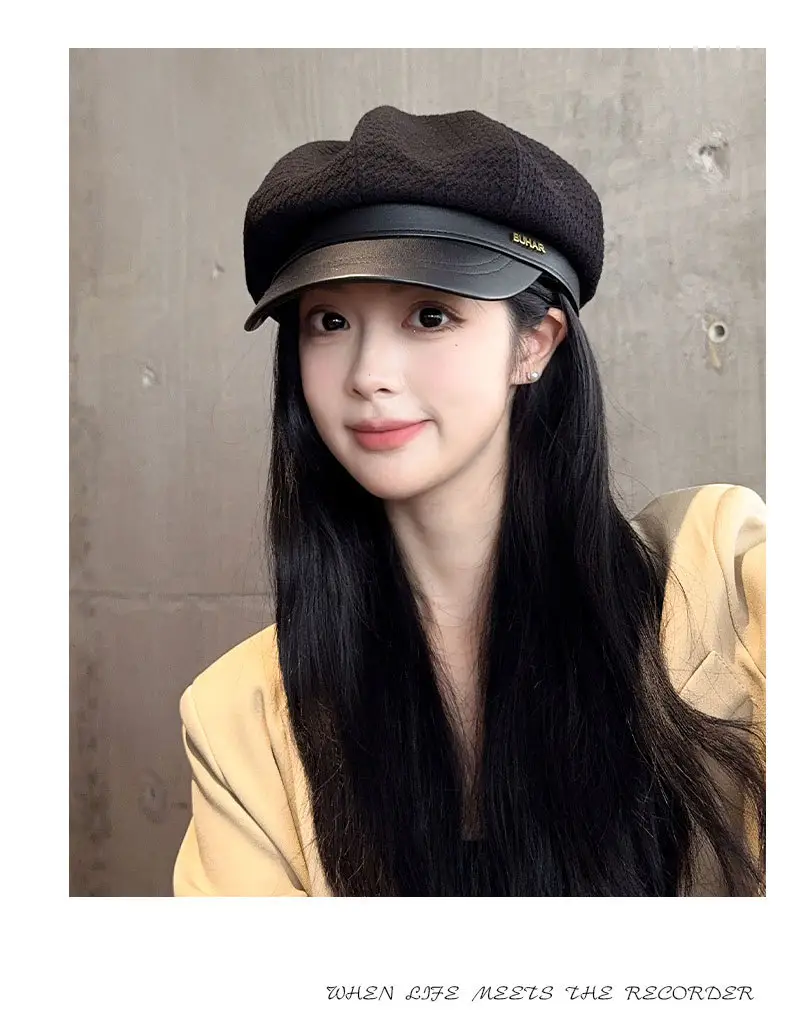 Women's Autumn Winter Hat with Leather Edge & Big Head — feature 14