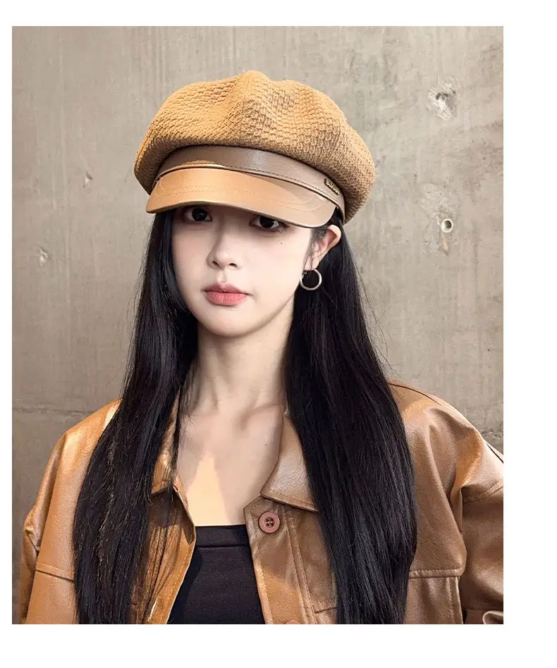Women's Autumn Winter Hat with Leather Edge & Big Head — feature 15