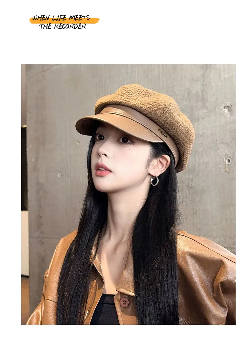 Women's Autumn Winter Hat with Leather Edge & Big Head — feature 16