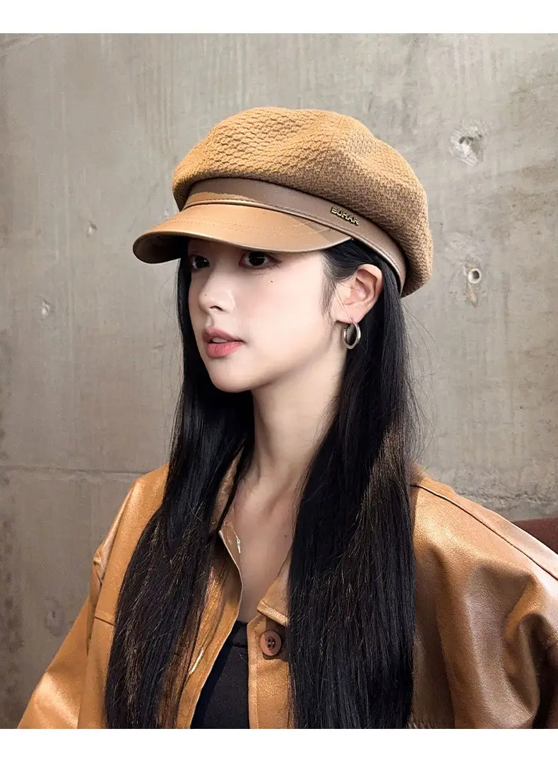 Women's Autumn Winter Hat with Leather Edge & Big Head — feature 17