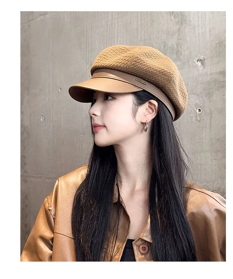Women's Autumn Winter Hat with Leather Edge & Big Head — feature 18