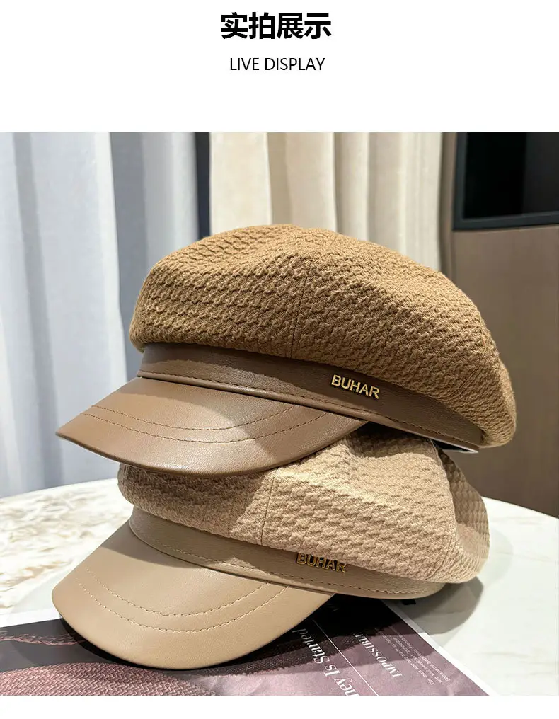 Women's Autumn Winter Hat with Leather Edge & Big Head — feature 19