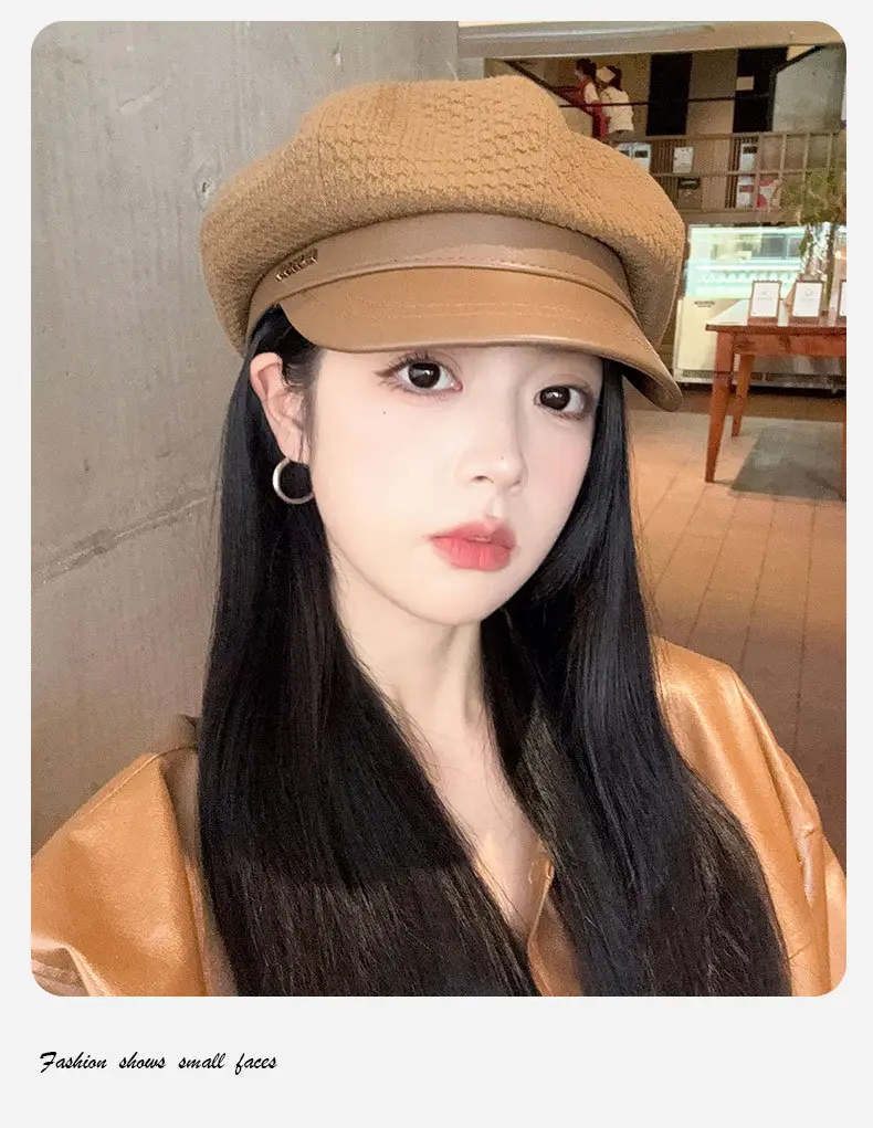 Women's Autumn Winter Hat with Leather Edge & Big Head — feature 5
