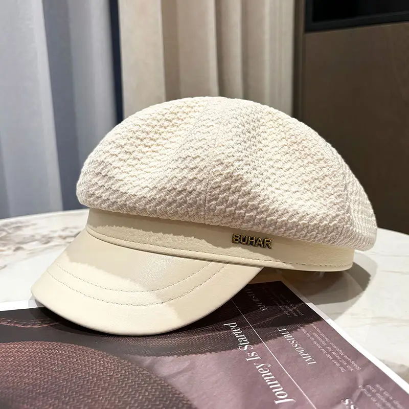 Women's Autumn Winter Hat with Leather Edge & Big Head - Image 2