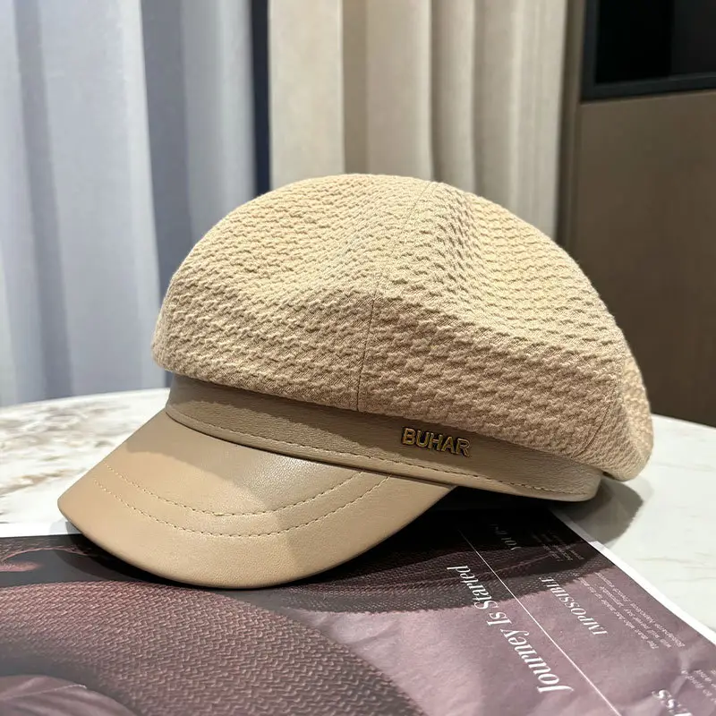 Women's Autumn Winter Hat with Leather Edge & Big Head - Image 3