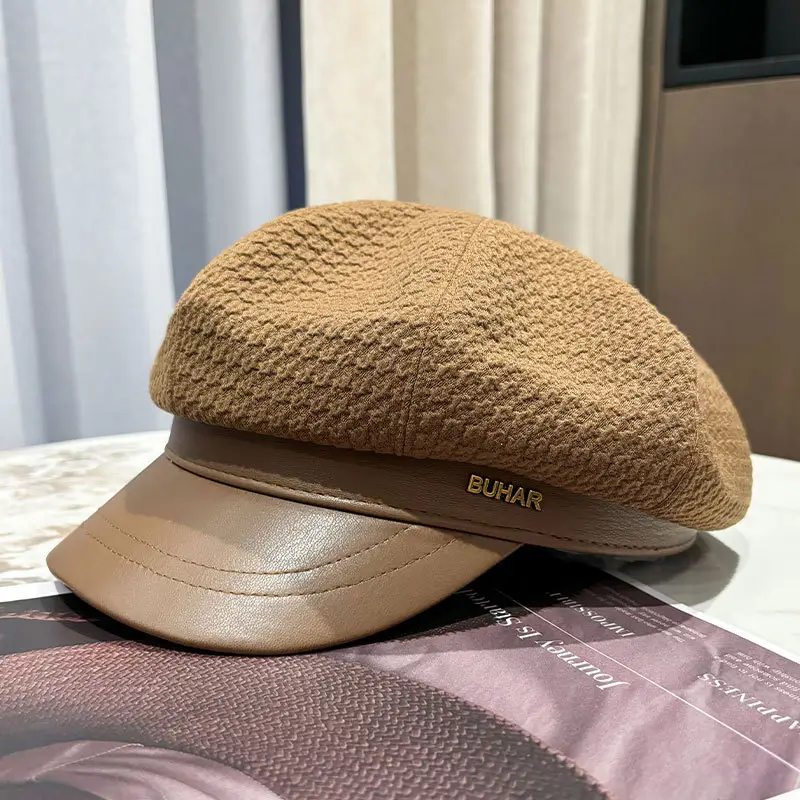 Women's Autumn Winter Hat with Leather Edge & Big Head - Image 4