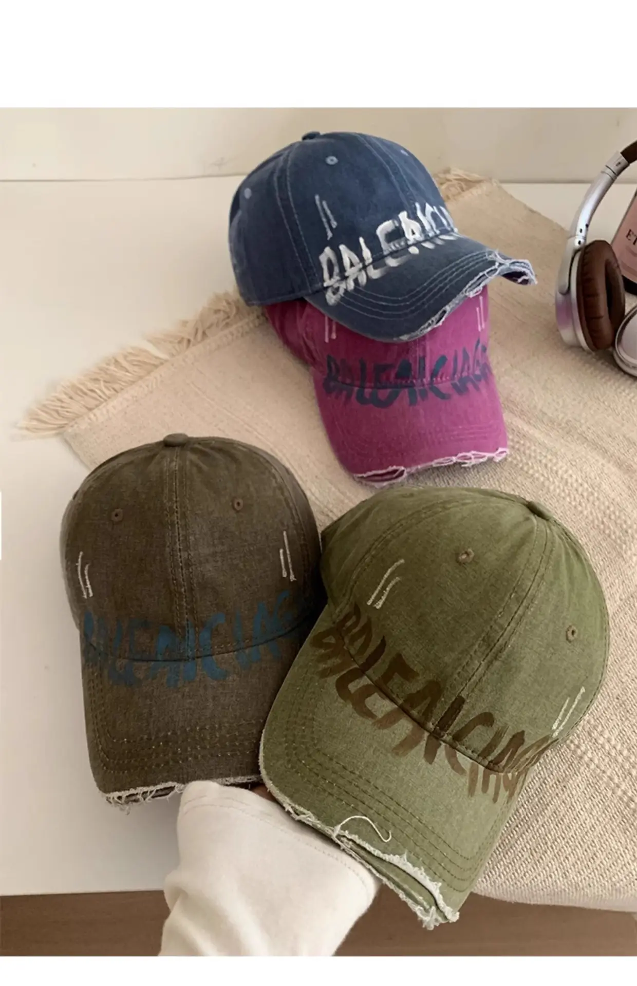 Retro Washed Hole Cap for Women Men Summer Sunshade Letter Hat — feature 16