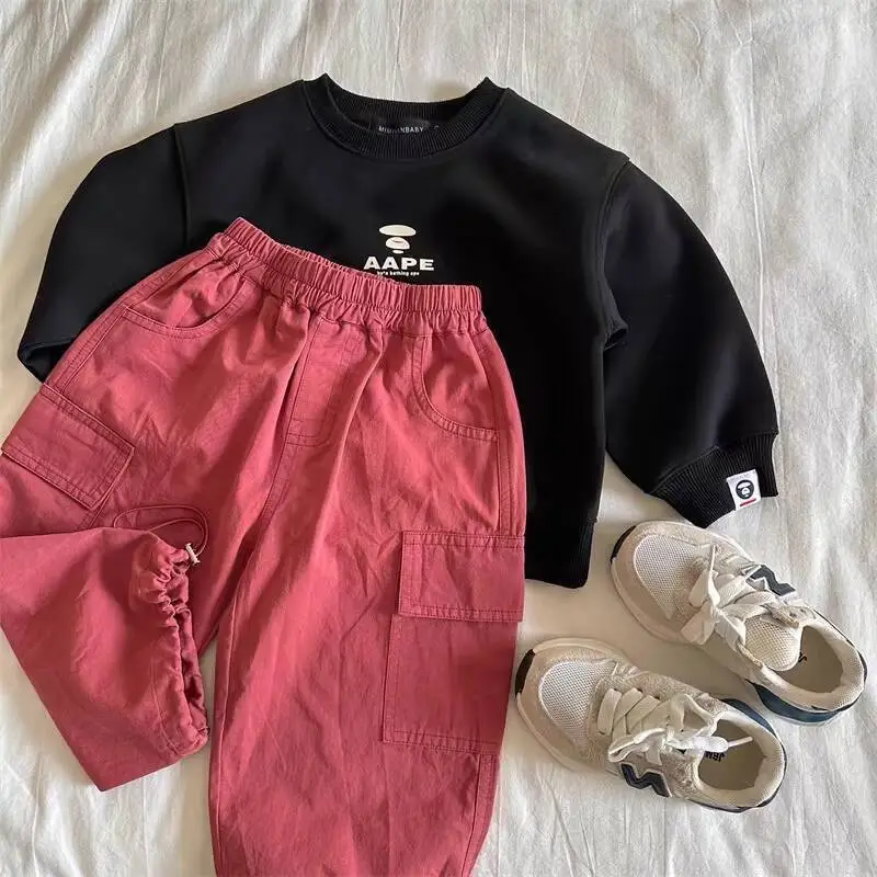 Kids Casual Pants Set Black Red 2025 New Style - Image 4