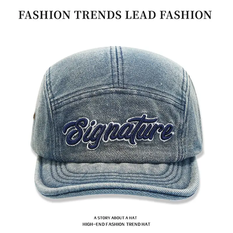 Japanese Letter Embroidery Wash Denim Cap for Men Women - Image 3