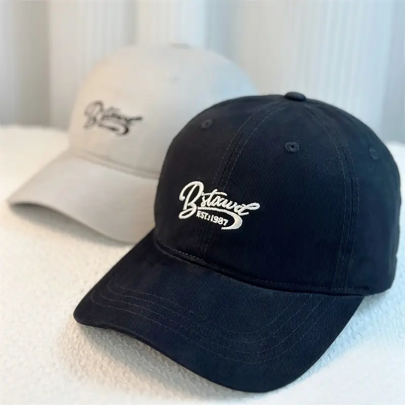 Korean Letter Embroidered Baseball Caps Blue Brown - Image 11