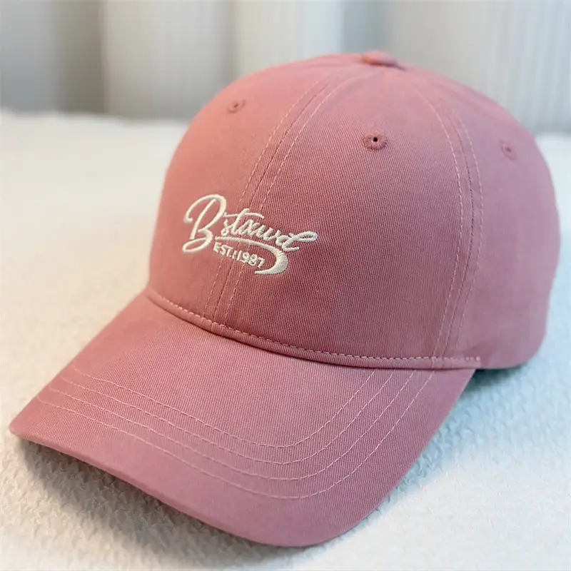 Korean Letter Embroidered Baseball Caps Blue Brown - Image 2