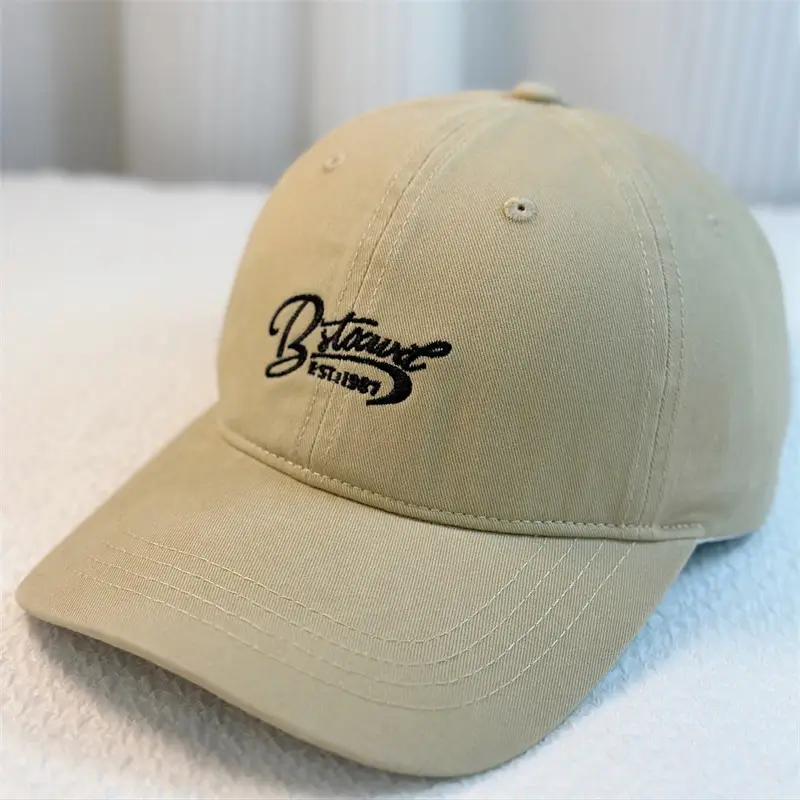 Korean Letter Embroidered Baseball Caps Blue Brown - Image 7