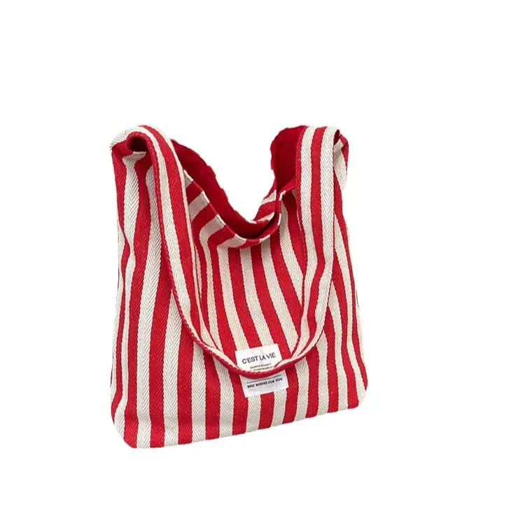 Striped Canvas Commuter Bag Large Capacity Dual Purpose