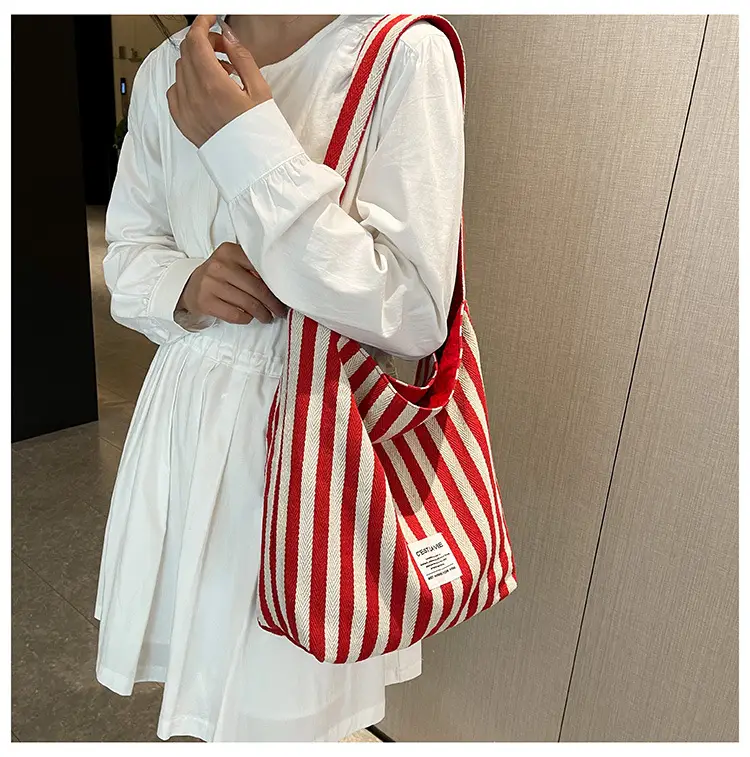 Striped Canvas Commuter Bag Large Capacity Dual Purpose — feature 15
