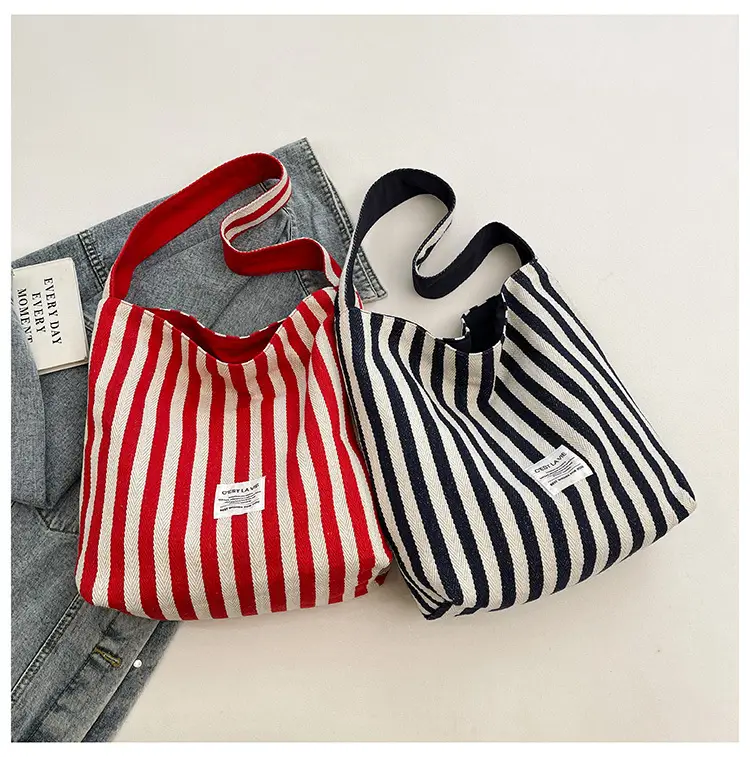Striped Canvas Commuter Bag Large Capacity Dual Purpose — feature 18