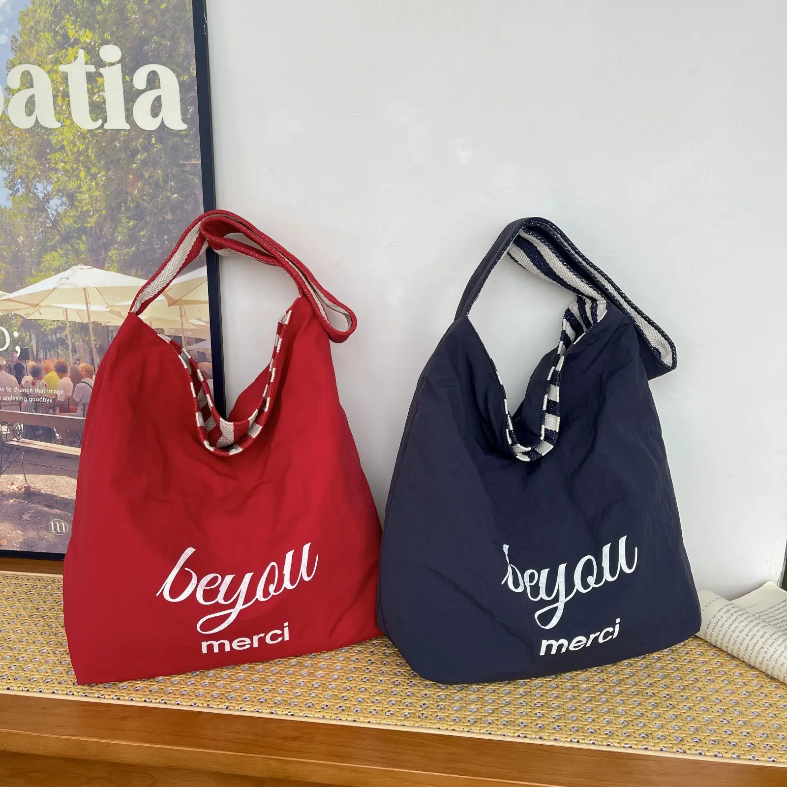 Striped Canvas Commuter Bag Large Capacity Dual Purpose — feature 19
