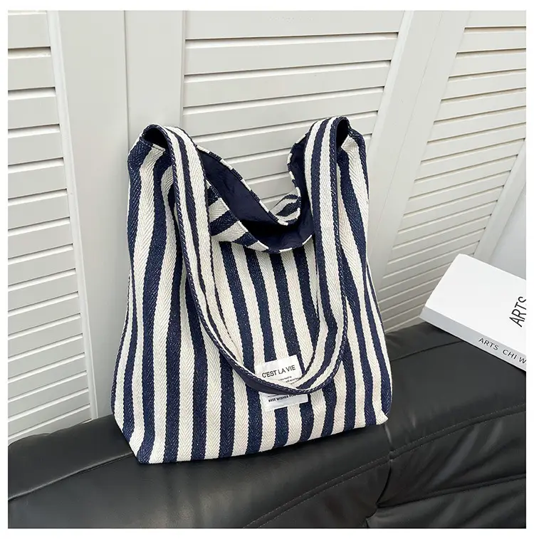 Striped Canvas Commuter Bag Large Capacity Dual Purpose — feature 21