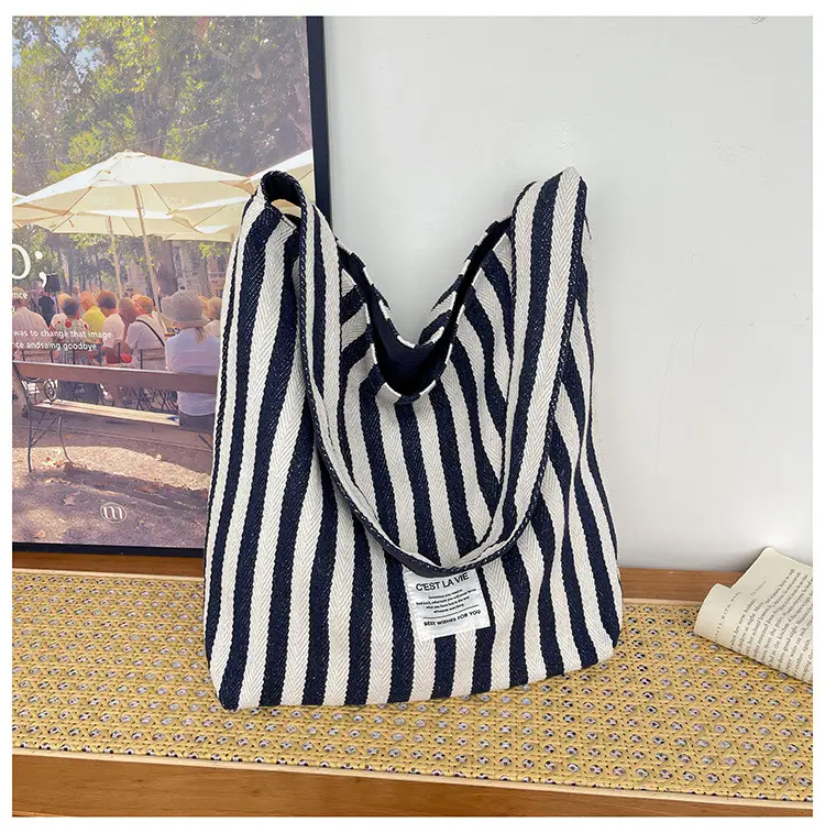 Striped Canvas Commuter Bag Large Capacity Dual Purpose — feature 22