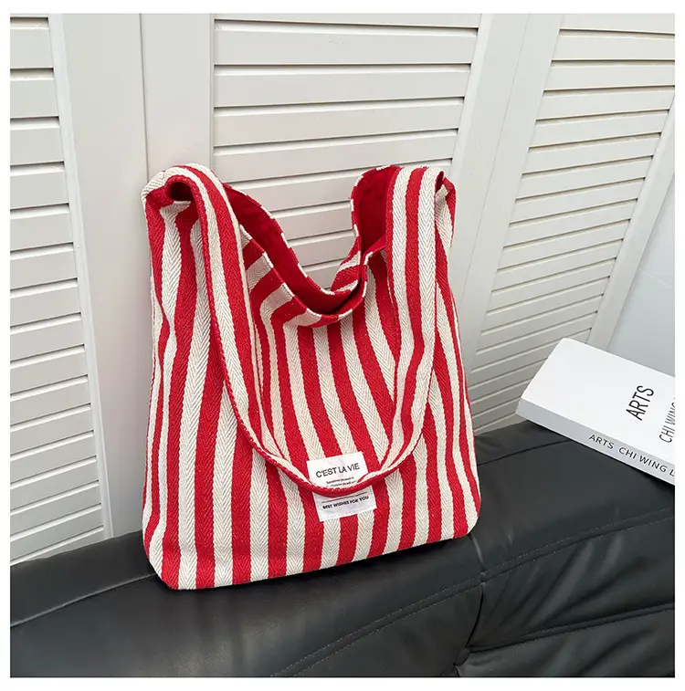 Striped Canvas Commuter Bag Large Capacity Dual Purpose — feature 24