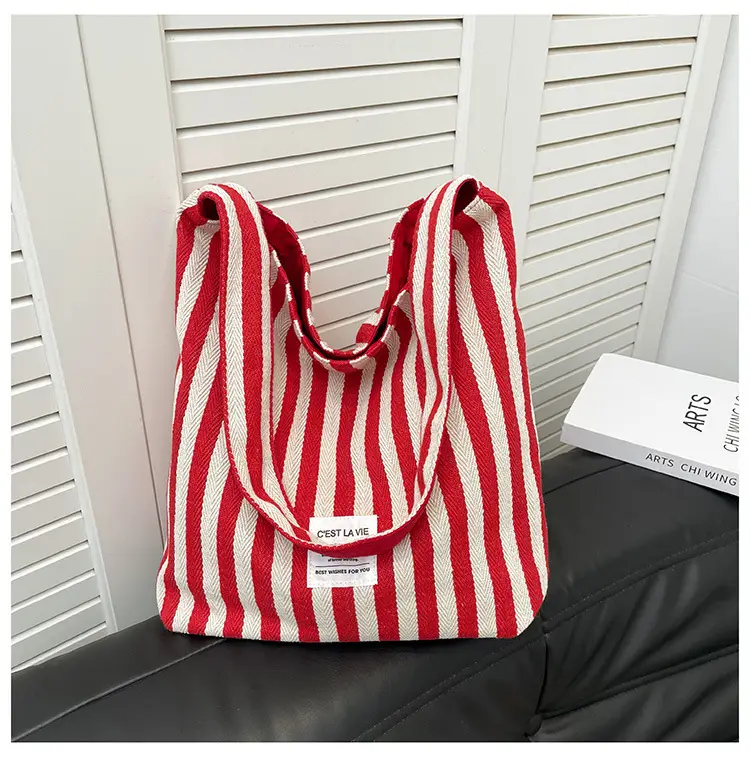 Striped Canvas Commuter Bag Large Capacity Dual Purpose — feature 25