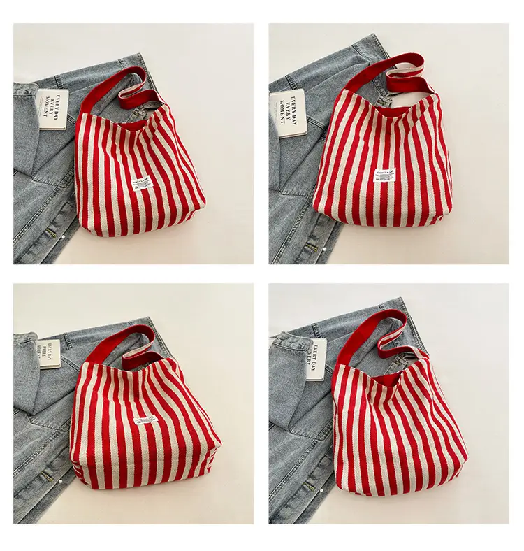 Striped Canvas Commuter Bag Large Capacity Dual Purpose — feature 6
